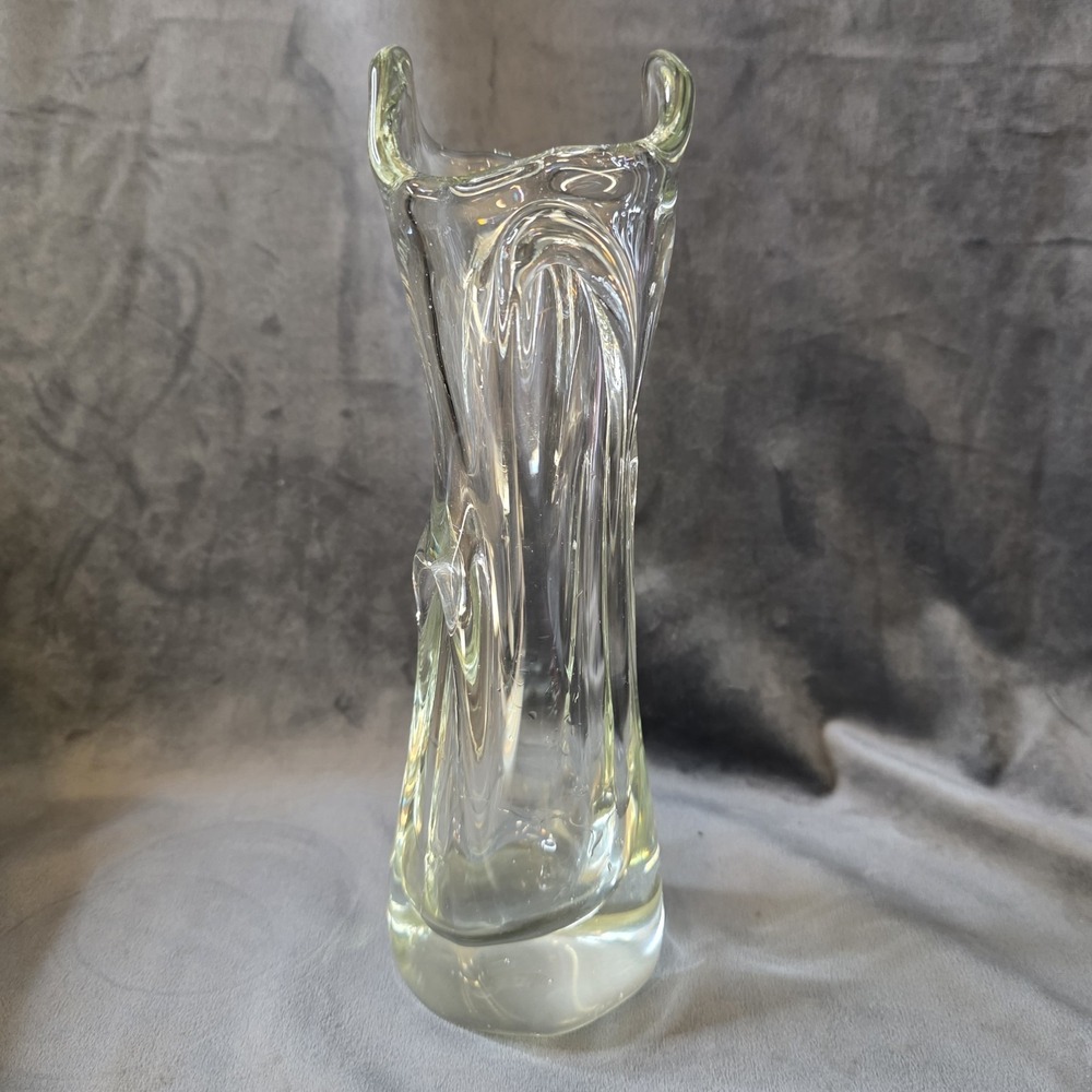Vintage Mid-Century Modern Jan Beranek Skrdlovice Clear Art Glass Vase: 9 1/8"